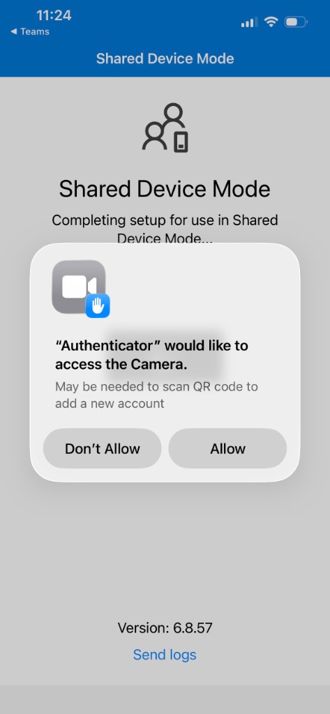 Authenticator asking to access the camera, with Don't Allow and Allow