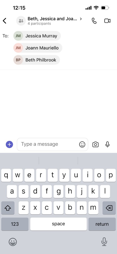Group chat with several names stacked under To