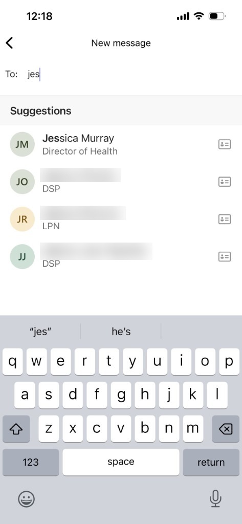 New message screen with a name typed in To and one suggestion left visible