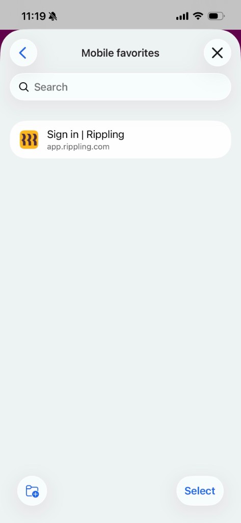 Mobile favorites with the saved Rippling page