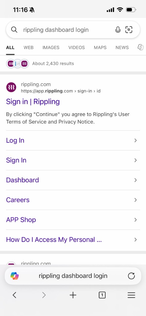 Search results with a sign-in page listed
