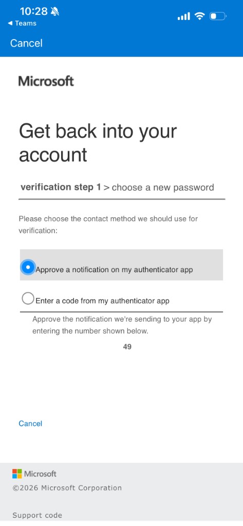 Sign-in screen showing a two-digit number to approve in the authenticator app