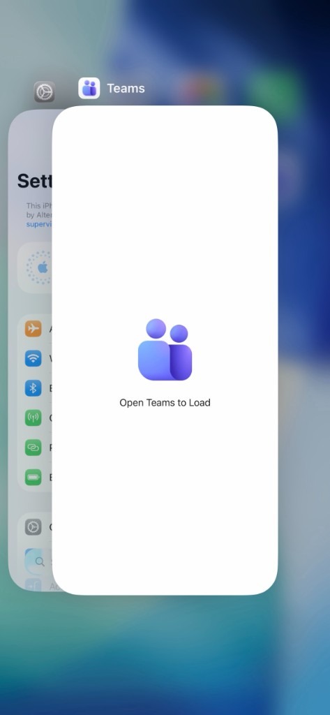The app switcher with the Teams card