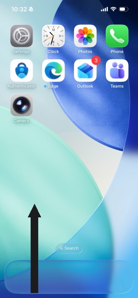 Home Screen with an arrow showing a swipe up from the bottom