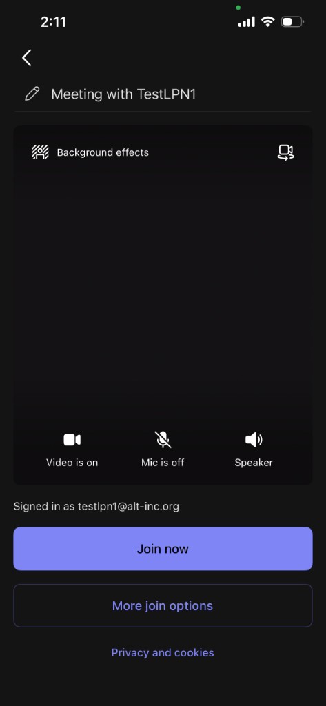 Join screen with Video is on and a Join now button