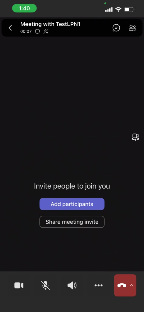 Meeting screen with an Add participants button