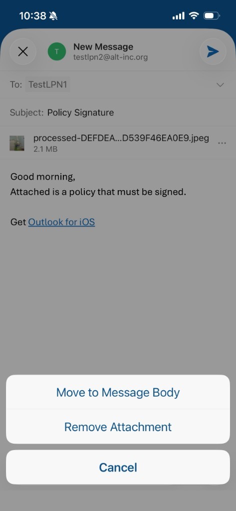 The menu to remove an attachment