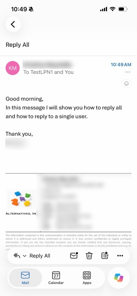 An open message with the reply button