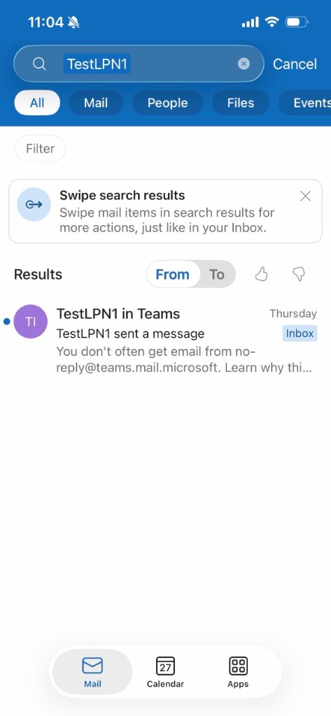 Search results with one message