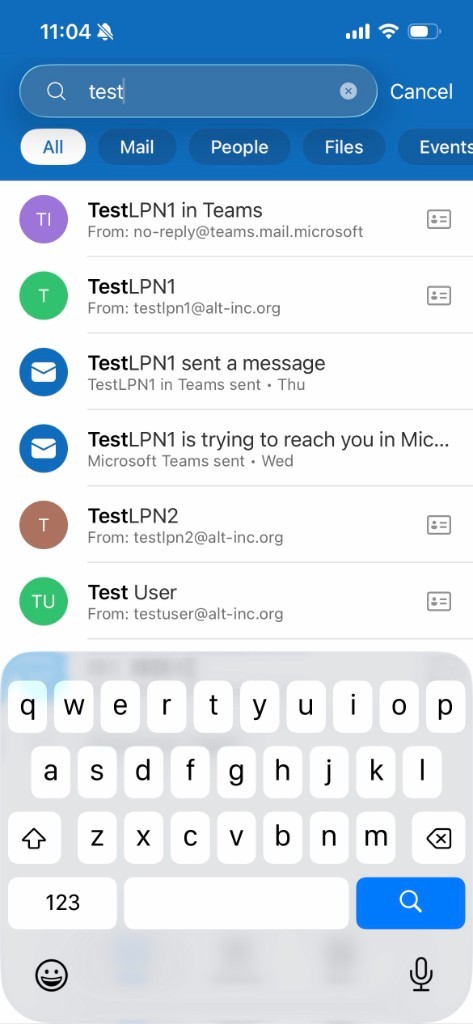 Search matches for the word test