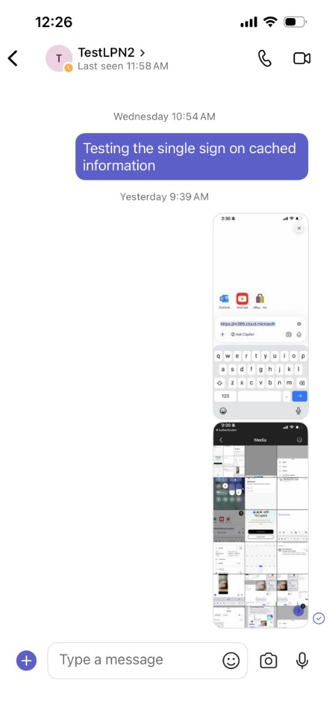 Chat screen with a plus button next to Type a message