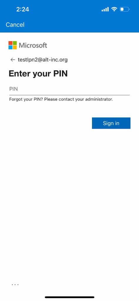 Enter your PIN screen with a Sign in button