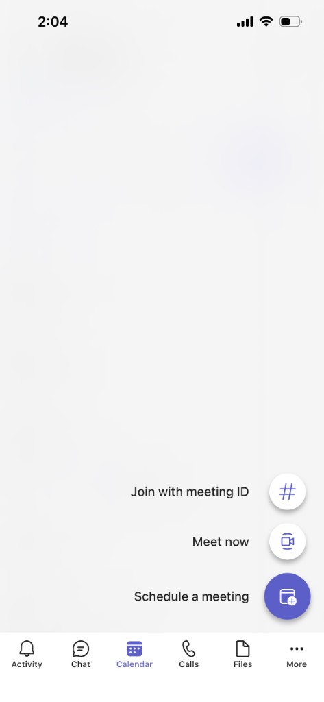 Menu with Join with meeting ID, Meet now, and Schedule a meeting