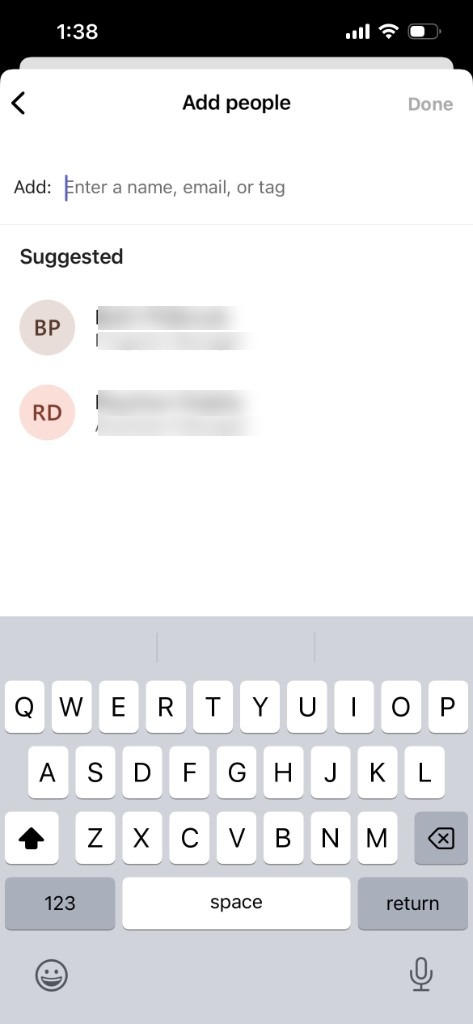 Add people screen with a name field and suggested people