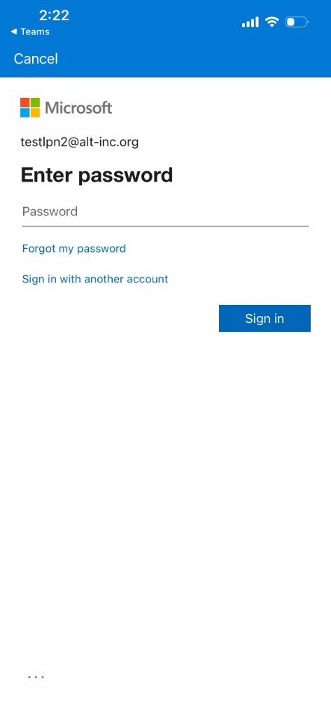 Microsoft sign-in screen asking for a password